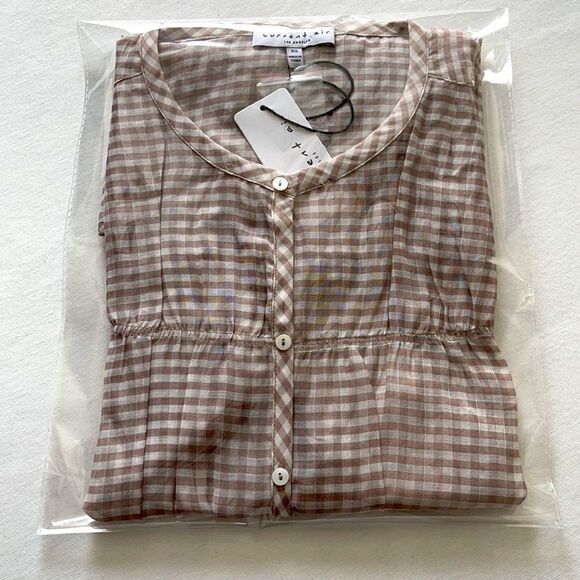 Current Air Brown Gingham Folded Sleeve Hem Button Down Top  XSMALL NWT - Picture 14 of 14